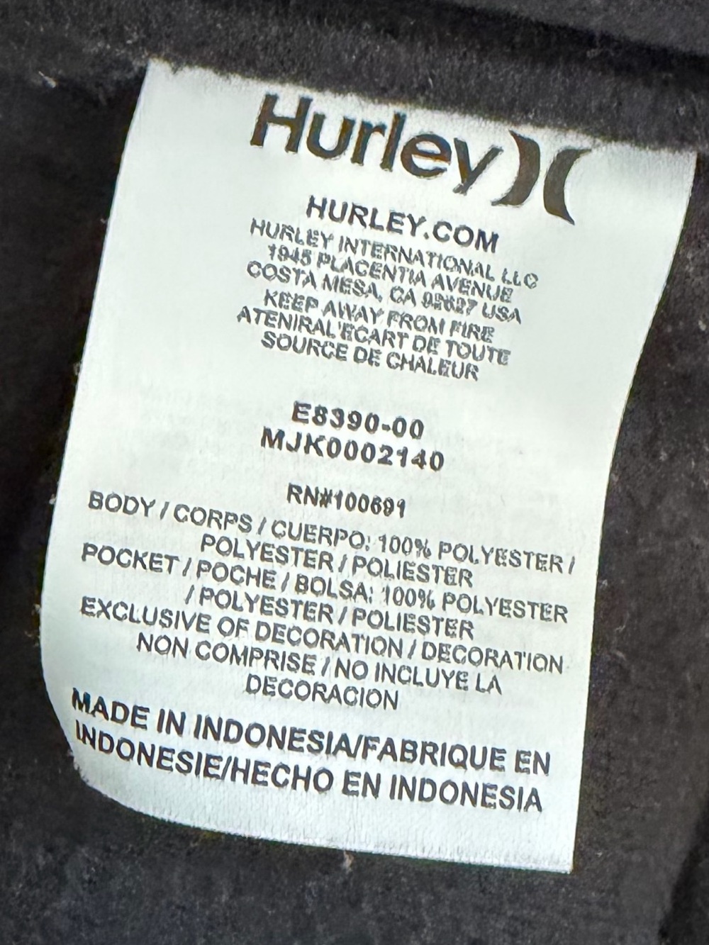 Hurley Black Quilted Hooded Puffer Jacket - Picture 7 of 13